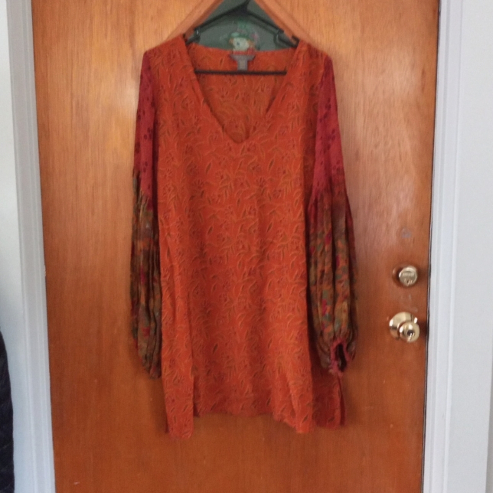 Paul Ropp orange floral silk long sleeve dress